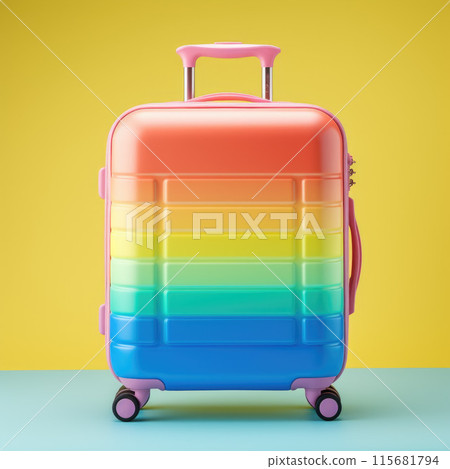 Rainbow colored suitcase isolated on color background 115681794