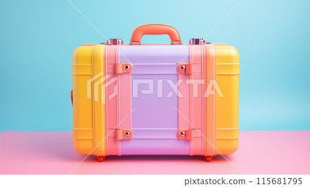Rainbow colored suitcase isolated on color background Rainbow colored suitcase isolated on color background 115681795