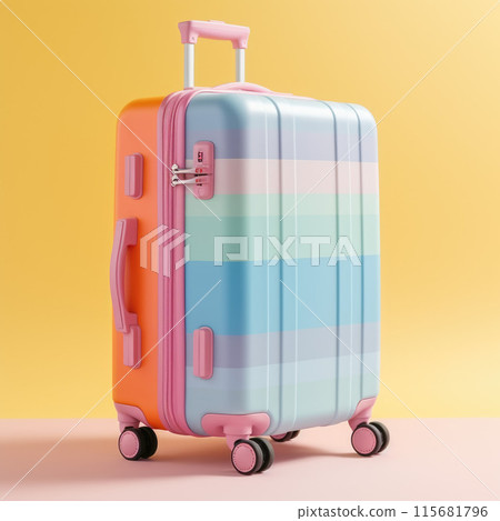 Rainbow colored suitcase isolated on color background 115681796