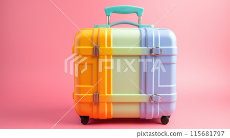 Rainbow colored suitcase isolated on color background 115681797