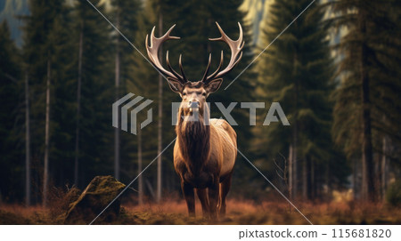 A bull elk in autumn during the rut A bull elk in autumn during the rut 115681820