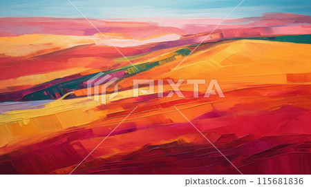 Beautiful abstraction of liquid paints in slow blending flow mixing together gently 115681836