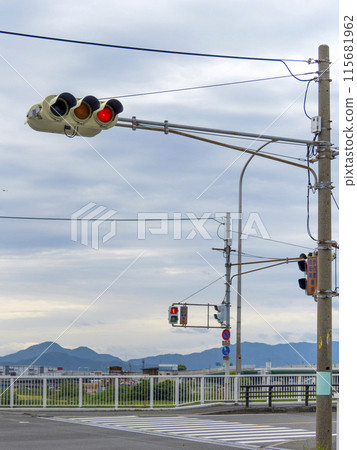 Traffic lights at the Yamato River intersection Traffic lights at the Yamato River intersection 115681962