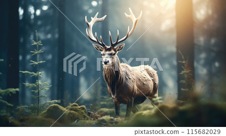 A bull elk in autumn during the rut A bull elk in autumn during the rut 115682029