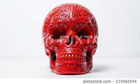 Mexican red skull painted isolated on white background. Dia de los muertos 115682034