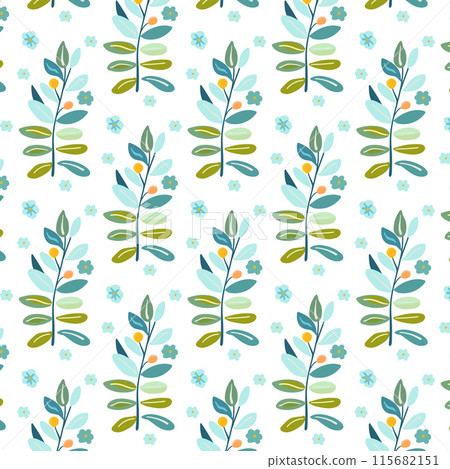 Illustration of delicate floral patterns for textiles, wallpaper, Postcard backgrounds. White background Light and pastel garden in full bloom... 115682151