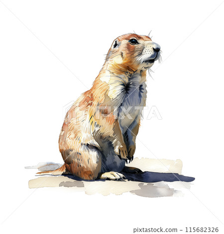 白色背景的草原土撥鼠的水彩插圖 115682326