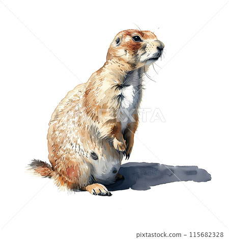 白色背景的草原土撥鼠的水彩插圖 白色背景的草原土撥鼠的水彩插圖 115682328