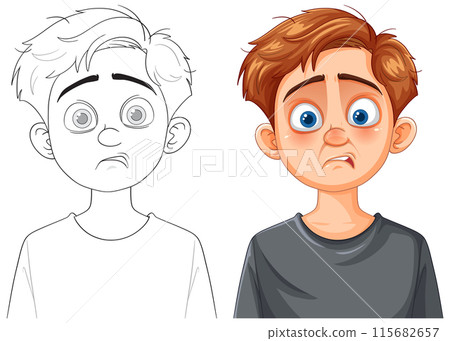 Worried Boy Vector Illustration 115682657