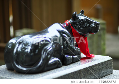 Gunma Prefecture: Kiryu Tenmangu Shrine's sacred cow statue: a symbol of wisdom and learning Gunma Prefecture: Kiryu Tenmangu Shrine's sacred cow statue: a symbol of wisdom and learning 115682878