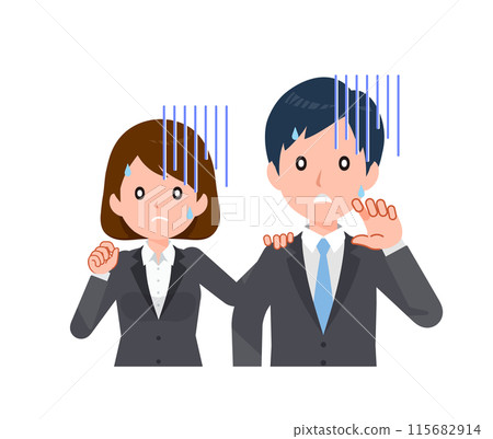 商務人士男女穿著西裝。昏昏欲睡，害怕。 115682914