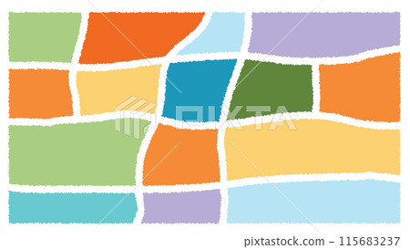 Jagged rectangle. Bright color simple shapes. Rectangle paper template jagged and rough 115683237