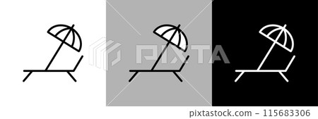 Simple line drawing beach chair and beach umbrella vector icons 115683306