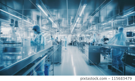 Scientists in Hazmat Sterile Suits in Technologically Advanced Laboratory 115683479