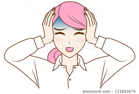 Illustration of a woman holding her head and turning pale 115683674
