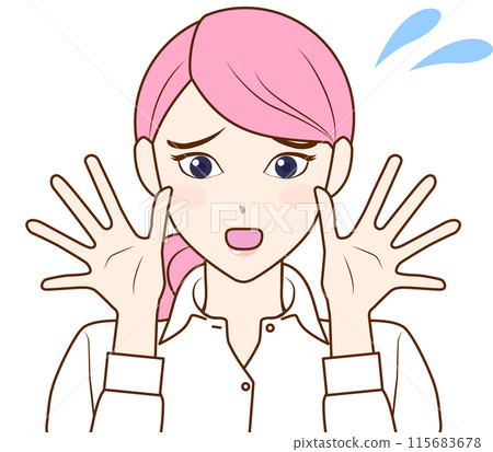 Illustration of a woman waving her hands in a panic 115683678