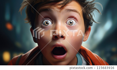 Funny boy with ginger hair and freckles being shocked 115683916