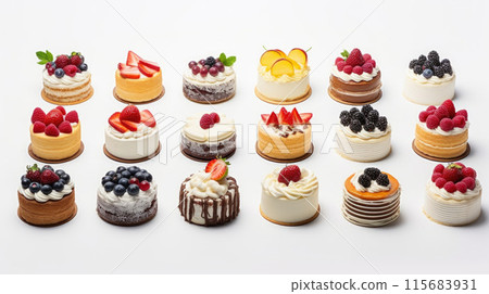 Set of different delicious cakes isolated on white 115683931