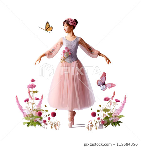 3D ballet girl with flowers 3D ballet girl with flowers 115684350