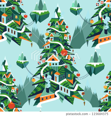 Christmas Village Seamless Pattern vector Christmas Village Seamless Pattern vector 115684375