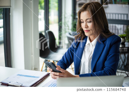 beautiful smiling businesswoman working with documents beautiful smiling businesswoman working with documents 115684748