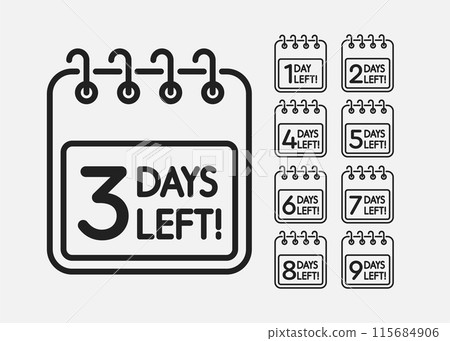 Countdown daily page calendar icon - 3 day left Countdown daily page calendar icon - 3 day left 115684906