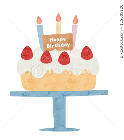 生日蛋糕可愛的水彩插圖 115685120