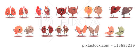 Healthy and Sick Human Organ in Good and Bad Condition Vector Set Healthy and Sick Human Organ in Good and Bad Condition Vector Set 115685239