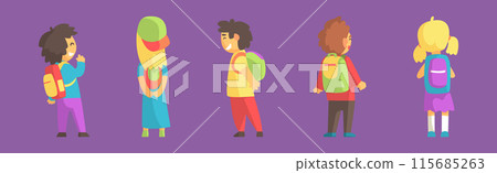 Kids at Paleontological Museum Visit Engaged in Excursion Vector Set Kids at Paleontological Museum Visit Engaged in Excursion Vector Set 115685263