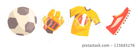 Football Professional Objects and Colorful Item Vector Set 115685276