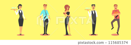 People Character Gambling at Casino Isolated on Yellow Background Vector Set 115685374