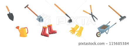 Garden Tools and Object for Plant Cultivation Vector Set 115685384