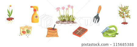 Garden Tools and Object for Plant Cultivation Vector Set 115685388