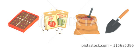 Garden Tools and Object for Plant Cultivation Vector Set 115685396