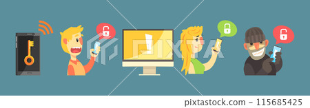 Hacker Attack and Internet Fraud Element and Item Vector Set Hacker Attack and Internet Fraud Element and Item Vector Set 115685425