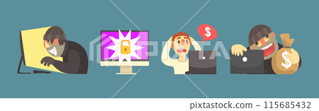 Hacker Attack and Internet Fraud Element and Item Vector Set 115685432
