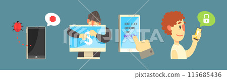 Hacker Attack and Internet Fraud Element and Item Vector Set 115685436