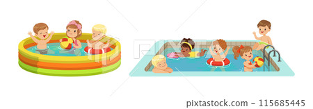 Small Children Having Fun In Water of the Pool Vector Set Small Children Having Fun In Water of the Pool Vector Set 115685445