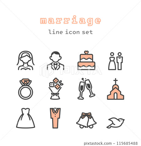 wedding marriage vector icon set illustration 115685488
