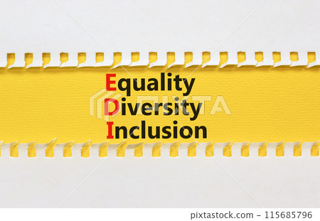 EDI equality diversity inclusion symbol. Concept words EDI equality diversity inclusion on yellow paper. Beautiful white paper background. Business EDI equality diversity inclusion concept. Copy space EDI equality diversity inclusion symbol. Concept words EDI equality diversity inclusion on yellow paper. Beautiful white paper background. Business EDI equality diversity inclusion concept. Copy space 115685796