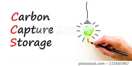 CCS Carbon capture storage symbol. Concept words CCS Carbon capture storage on beautiful white paper. Beautiful white background. Business ecological Carbon capture storage concept. Copy space. CCS Carbon capture storage symbol. Concept words CCS Carbon capture storage on beautiful white paper. Beautiful white background. Business ecological Carbon capture storage concept. Copy space. 115685967