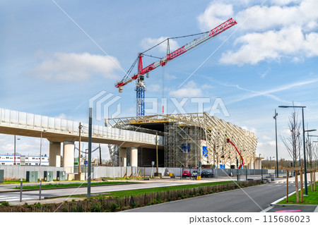 New metro station Moulon Campus under construction in Orsay near Paris, France 115686023