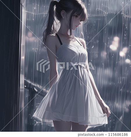 美麗的女人在城市的雨中被淋濕 115686186