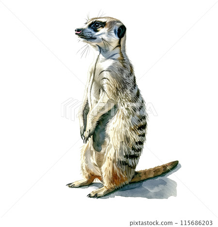Watercolor illustration of a meerkat on a white background 115686203