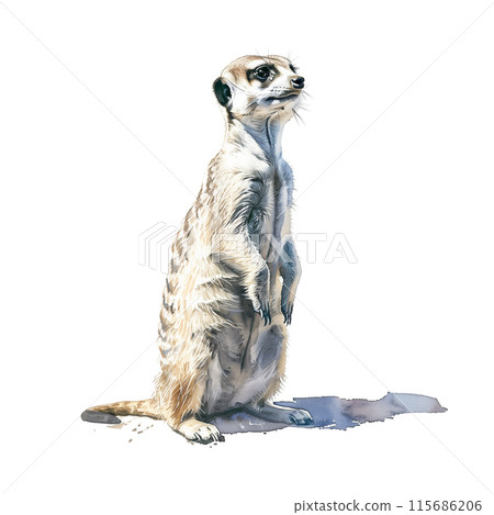 Watercolor illustration of a meerkat on a white background 115686206
