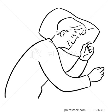 Elderly man sleeping comfortably on his side Line drawing Elderly man sleeping comfortably on his side Line drawing 115686316