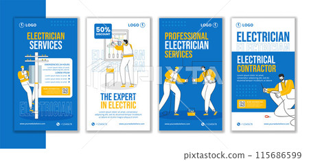 Electrician Services Social Media Stories Flat Cartoon Hand Drawn Templates Background Illustration 115686599