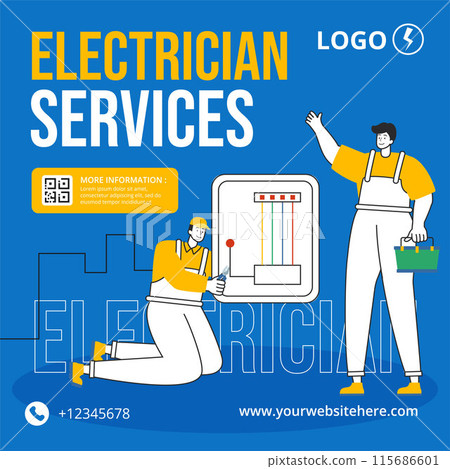 Electrician Services Social Media Illustration Flat Cartoon Hand Drawn Templates Background 115686601