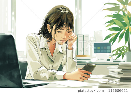 Business woman looking at a smartphone in the office 115686621