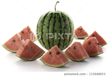 Watermelon (small watermelon) cut image white background Watermelon (small watermelon) cut image white background 115686653